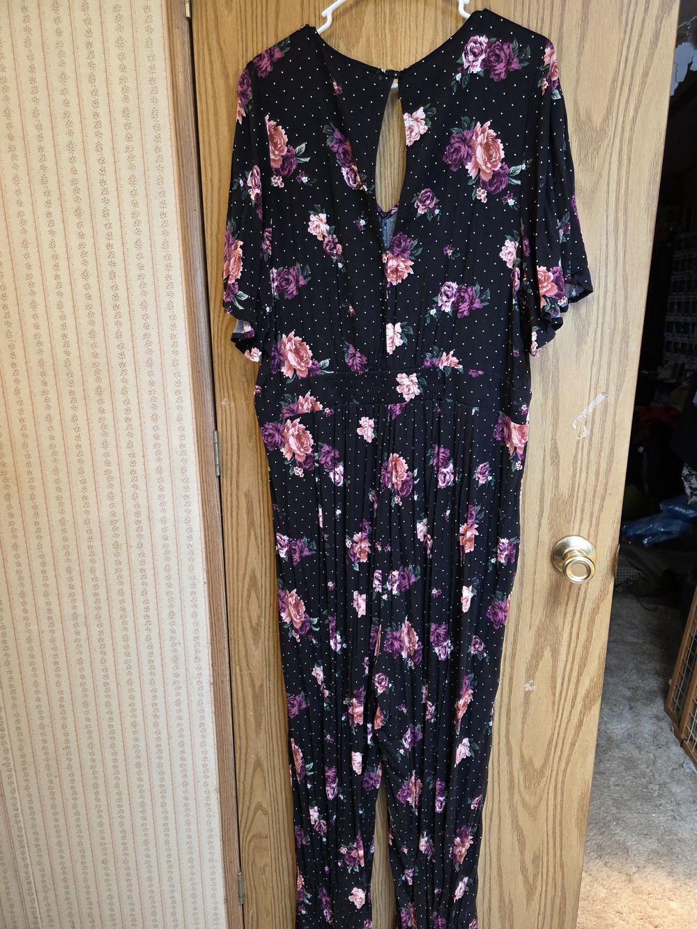 torrid Black Floral Jumpsuit with Pink & Purple Roses - Picture 4 of 4